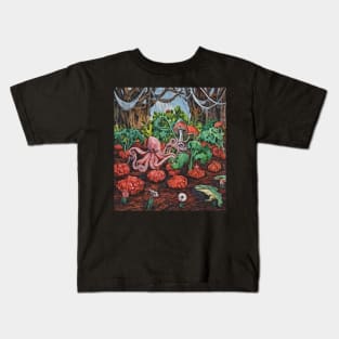 watercolor octopus tending garden with mushroom Kids T-Shirt